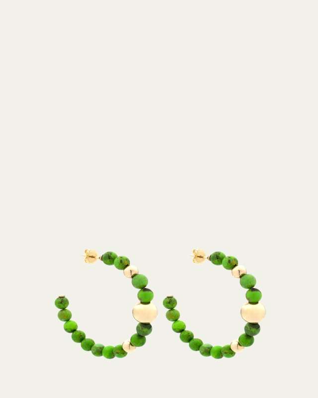 18K Yellow Gold Medium Green Turquoise Barbarella Hoop Earrings